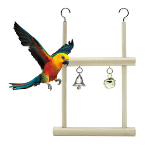 Natural Wood Bird Swing Toy With Bells For Parrot Budgie Parakeet Cockatiel Conure Lovebird Finch Canary Cockatoo African Grey