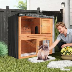Rabbit Hutch Cover Waterproof Windproof Pet Winter Protection Supplies Double Rabbit Cage Dust Cover for Winter with Zipper
