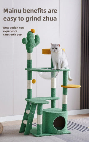 Cactus Cat Tree,Large Multi-Level Cats Climbing Tower, Scratching Post, Cozy Pet Bed