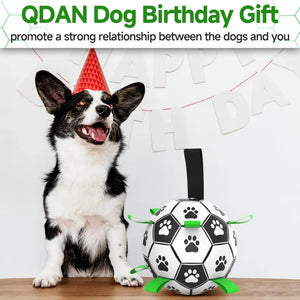 Dog Toys Balls, Dog Soccer Ball with Straps, Dog Birthday Gifts, Herding Ball, Durable Balls for Small Medium Pet, Puppy Outdoor