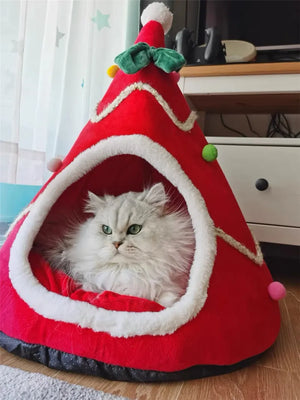 Christmas Cat House Dog House Warm Winter Can Be Dismantled and Washed Cute Small Dog Semi-closed Pet House
