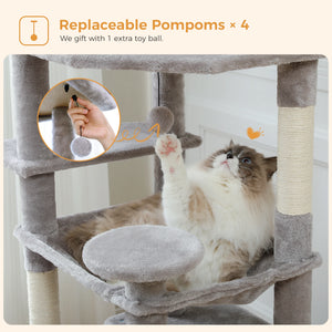 Multi-Level Large Cat Tree Sisal-Covered Scratching Posts &Board, Hammock, Cat Condo, Spacious Top Perch,Dangling Ball Cats Toys
