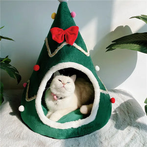 Christmas Cat House Dog House Warm Winter Can Be Dismantled and Washed Cute Small Dog Semi-closed Pet House