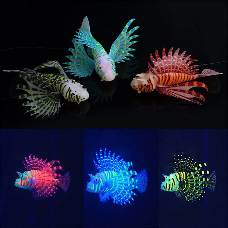 Artificial Luminous Lionfish Fish Silicone Fake Fish Floating Glow In Dark Aquarium Tank Landscape Ornament Home Decoration