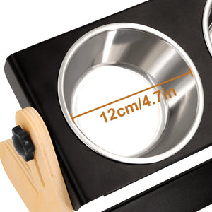 Elevated dog food and water bowl, metal stand 2 stainless steel bowls, adjustable tilt angle, suitable for small dogs and cats