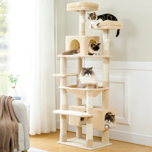 Multi-Level Large Cat Tree Sisal-Covered Scratching Posts &Board, Hammock, Cat Condo, Spacious Top Perch,Dangling Ball Cats Toys