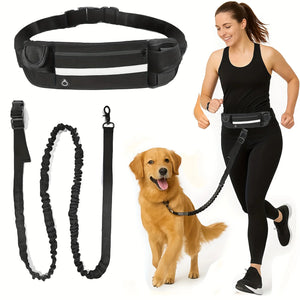 Hands-Free Dog Leash, Waist Bag with Pouch. Padded Handle & Bungee Rope for Walking, Running, Jogging.
