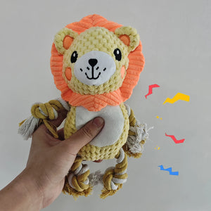 Dog Sound-Making Chew Toy, Durable Plush + Rope Design (Cleans Teeth/Prevents Boredom), Suitable for Small, Medium, and Large Dogs, Includes Monkey and Lion Models