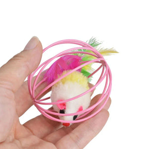 Cage Mouse Cat Toy Interactive Teaser Toy, Stimulate Furry Mouse Encourages Cats Natural Hunting