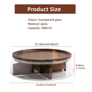 Glass Food Storage Container with Wooden Lid Multi Compartment Snack Fruit Organizer Kitchen Living Room Desktop Serving Tray