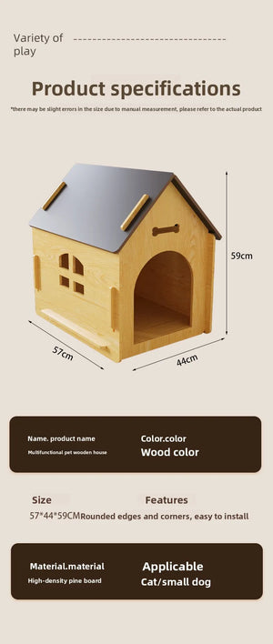 New wooden dog house and cat house, pet windowed dog house, detachable pet cabin, high-density Osson board, with iron doors