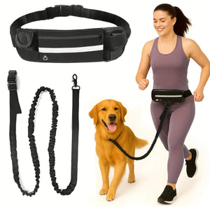 Hands-Free Dog Leash, Waist Bag with Pouch. Padded Handle & Bungee Rope for Walking, Running, Jogging.