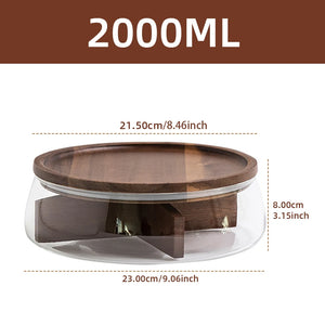 Glass Food Storage Container with Wooden Lid Multi Compartment Snack Fruit Organizer Kitchen Living Room Desktop Serving Tray