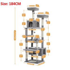 Multi-Level Large Cat Tree Sisal-Covered Scratching Posts &Board, Hammock, Cat Condo, Spacious Top Perch,Dangling Ball Cats Toys