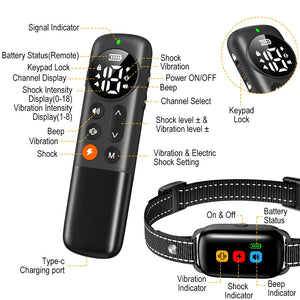 Dog Training Collar with Remote for Dogs Remote Rechargeable Beep/Vibration/Shock/Remote Calling Security Lock Rainproof