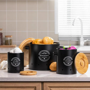 Vegetables Storage Bin Fresh Vegetable Keeper with Bamboo Lid and Handle Kitchen Organization Storage Jar for Counter Restaurant