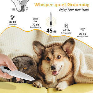 Pet Dog Paw Trimmer with LED Light Low Noise Shaver High-Speed Waterproof Dog Cat Hair Trimmer Clippers Cordless Grooming Tool
