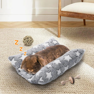 Rabbit Bed - Thick and Soft Rabbit Concave Bed, Pillow-Style Soft Cushion, Comes with Recliner-Style Pillow, Suitable for Indoor Rabbit Sleeping Gift, Gray Star Pattern