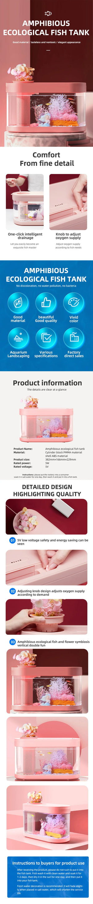 Fish Tank Aquarium Acrylic Desktop Fish Farming Tank Smart Amphibious Eco Plastic Fish Tank