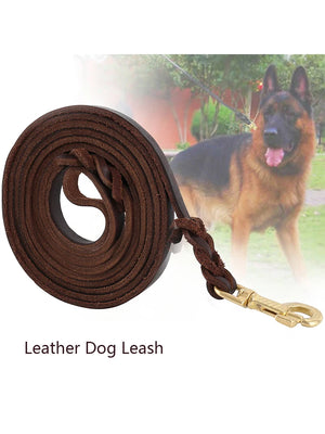 Dog Leash Long Genuine Leather Dogs Leashes Braided Pet Walking Training Leads Brown Color For Medium Large Dog Strong Heavy Pet