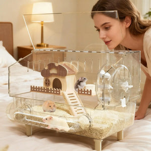 Hamster Habitat Acrylic Exercise Wheel Storage Habitat Cage for Hamster for Bedding Small Animals Enthusiast Pet Travel Play