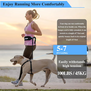 Hands-Free Dog Leash, Waist Bag with Pouch. Padded Handle & Bungee Rope for Walking, Running, Jogging.