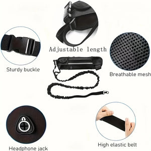 Hands-Free Dog Leash, Waist Bag with Pouch. Padded Handle & Bungee Rope for Walking, Running, Jogging.