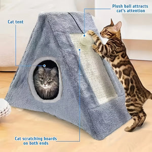 Cat House, Scratching Board, Triangular Cat Bed, Warm Cat House, Interactive Toy with Ball‌.