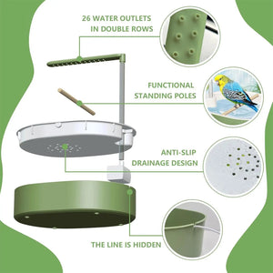 Bird Bath Quiet USB Pump Anti-Splash Indoor Bird Shower for Cage for Finch Lovebird Conure Canary Cockatiel Parakeet Cockatoo