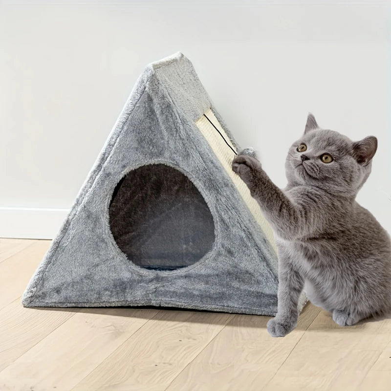 Cat House, Scratching Board, Triangular Cat Bed, Warm Cat House, Interactive Toy with Ball‌.