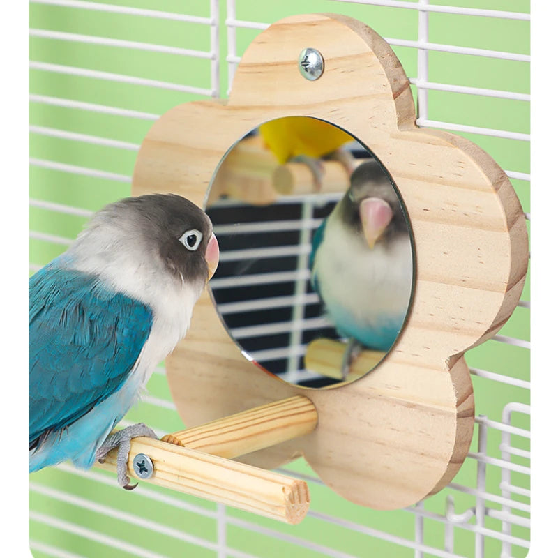 Bird Wooden Mirror Interactive Play Toy With Perch For Small Parrot Budgies Parakeet Cockatiel Conure Lovebird Cage Accessories