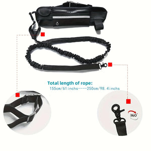 Hands-Free Dog Leash, Waist Bag with Pouch. Padded Handle & Bungee Rope for Walking, Running, Jogging.