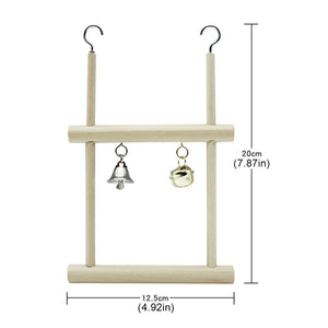 Natural Wood Bird Swing Toy With Bells For Parrot Budgie Parakeet Cockatiel Conure Lovebird Finch Canary Cockatoo African Grey