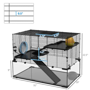Three-tier Hamster Cage, With Quick Delivery, Glass Basin, Ramp And Sports Wheel, Suitable For Small Hamsters.
