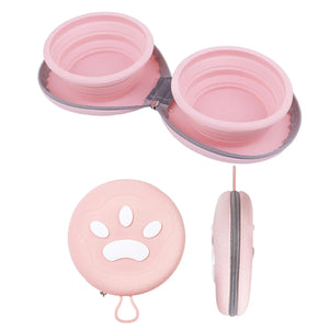 Dog Bowls,2-in-1 Pet Bowls with Zipper Carrying Case and Carabiner Clip for Traveling Hiking Camping Walking,Pink