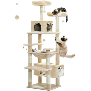 Multi-Level Large Cat Tree Sisal-Covered Scratching Posts &Board, Hammock, Cat Condo, Spacious Top Perch,Dangling Ball Cats Toys