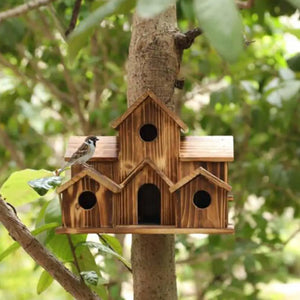 Bird Houses For Outside,Outdoor 5 Hole Bird House Room For 5 Bird Families Bluebird Finch Hanging Birdhouse For Garden