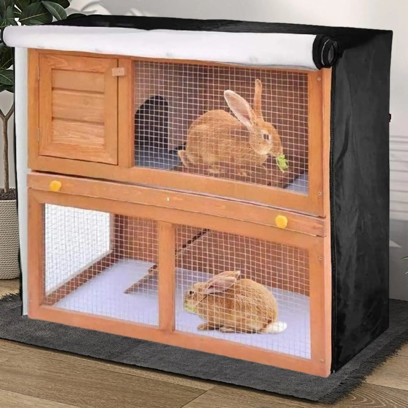 Rabbit Hutch Cover Waterproof Windproof Pet Winter Protection Supplies Double Rabbit Cage Dust Cover for Winter with Zipper