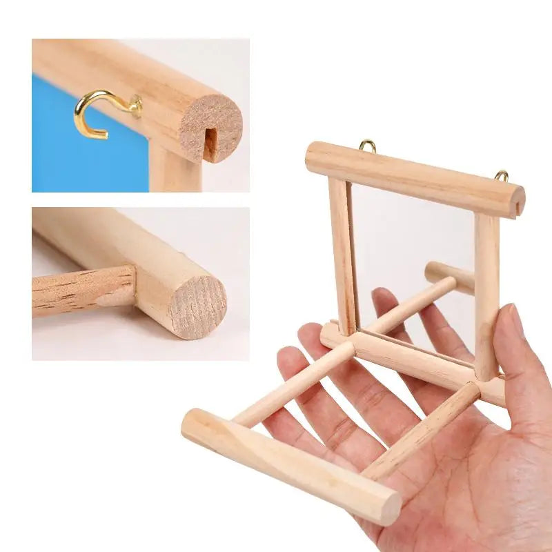 Bird Mirror Toy with Perch Stand for Parrots Budgies Parakeets Cockatiels Conures Finches Lovebirds Canaries Macaws Cockatoos