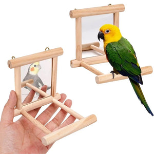Bird Mirror Toy with Perch Stand for Parrots Budgies Parakeets Cockatiels Conures Finches Lovebirds Canaries Macaws Cockatoos