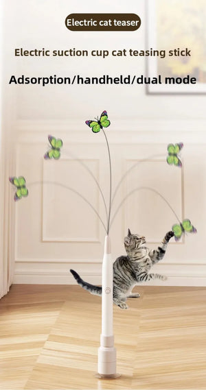 Suction Cup Electric Cat Teaser Stick Self-Playing Interactive Toy for Cats Hands-Free & Handheld Dual-Use Cat Wand Pet Supplies